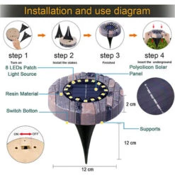 4pcs IP65 étanche Résine Solaire Lumières Jardin 16LED Blanc Chaud Paysage éclairage LED Encastré Spot Solaire Extérieur Pour Cour Allée Pelouse -Éclairage Domestique 97737433 4