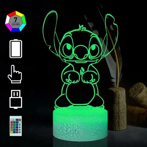 Lampe Stitch,Veilleuse De Dessin Animé 3D Enfant Rechargeable Lampe De Chevet De Chambre USB Télécommande 16 Couleurs Lampe De Bureau Illusion Décoration De Chambre De Bébé Doux Fille(Crack Stitch) 2 Lampe Stitch,Veilleuse De Dessin Animé 3D Enfant Rechargeable Lampe De Chevet De Chambre USB Télécommande 16 Couleurs Lampe De Bureau Illusion Décoration De Chambre De Bébé Doux Fille(Crack Stitch) – Image 2