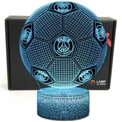 Deal Best Football Forme 3d Illusion Optique Intelligent 7 Couleurs Led Night Light Lampe De Table Avec Câble D'alimentation Usb Paris Saint Germain