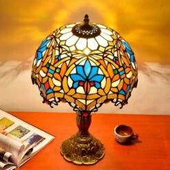 Lampe De Table D'inspiration Tiffany Avec Mosaïque Florale En Verre -Éclairage Domestique 99413152 3