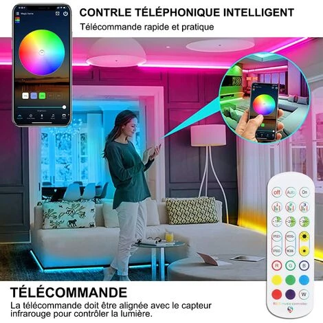 Ruban LED WiFi 10 M (2 X 5M), Bande LED RGB 5050 SMD IP65 Multicolore 16 Millions De Couleurs Sync Avec Musique Smart Téléphone APP Travail Avec Alexa Google Home, Pour Décoration Maison [Classe énerg 3 Ruban LED WiFi 10 M (2 X 5M), Bande LED RGB 5050 SMD IP65 Multicolore 16 Millions De Couleurs Sync Avec Musique Smart Téléphone APP Travail Avec Alexa Google Home, Pour Décoration Maison [Classe énerg – Image 3